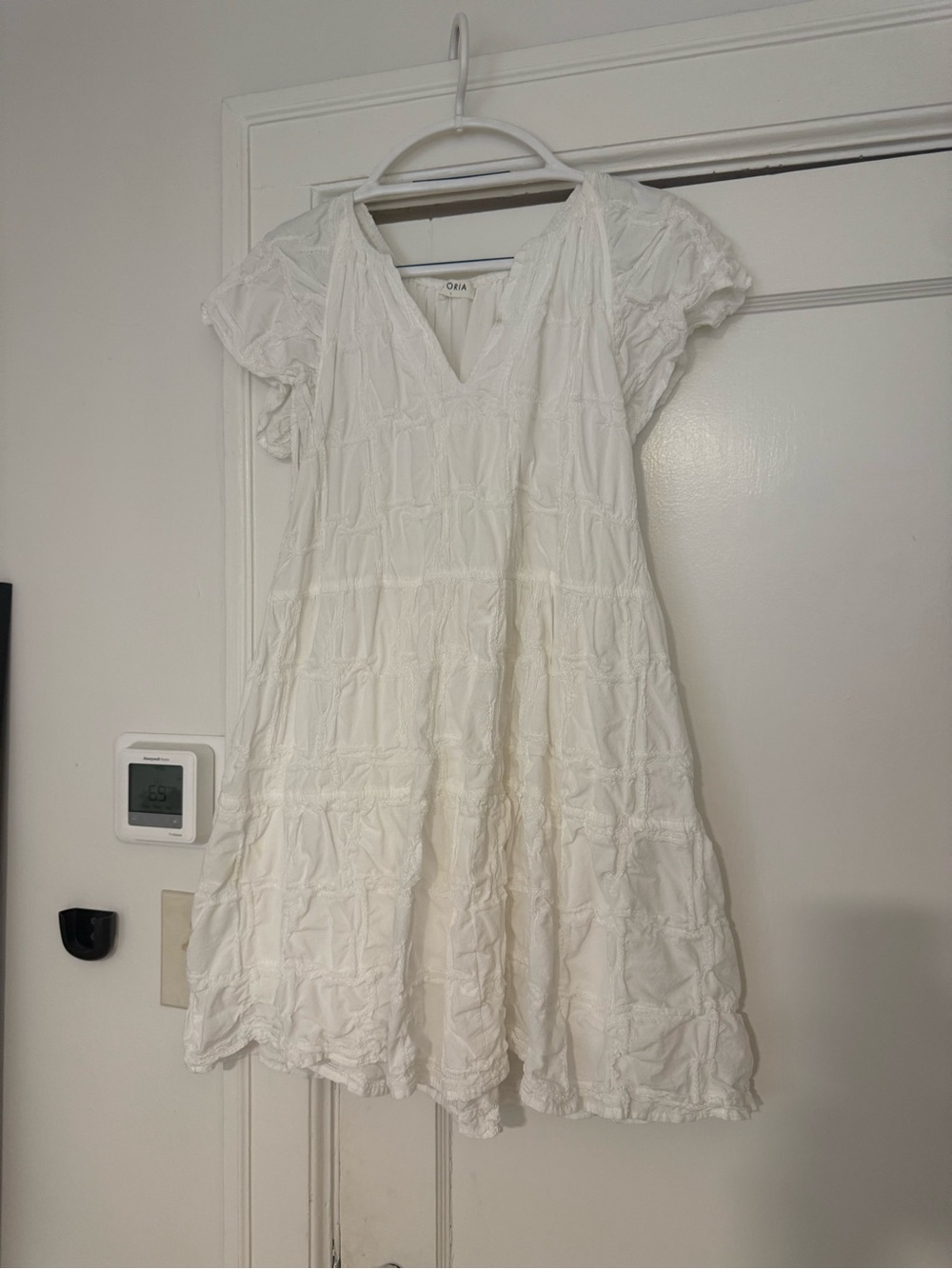 Storia White Mini Dress with Textured Tiered Fabric